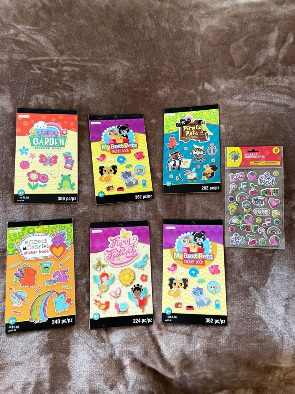 Set of 7 Themed Sticker Books Kids School Garden Soft Fairy Cute Monsters Pirate